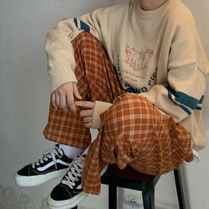 Elasticated Waist Checkered Sweatpants-Mauv Studio