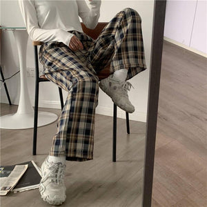 Elasticated Waist Checkered Sweatpants-Mauv Studio