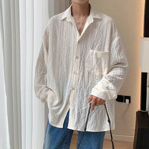 Embroidered Long Sleeve Shirt-MAUV STUDIO