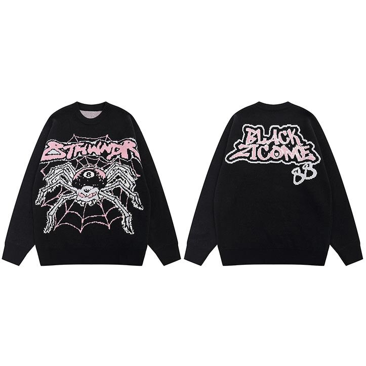 Evil Spider Graphic Knit Cotton Sweater-Sweaters-MAUV STUDIO-STREETWEAR-Y2K-CLOTHING