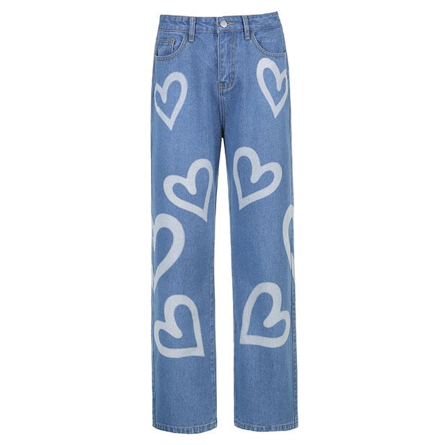 F235 Heart Pattern Denim-Jeans-MAUV STUDIO-STREETWEAR-Y2K-CLOTHING