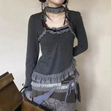 Fairy Grunge Asymmetric Lace Top-Gray-XS-Mauv Studio