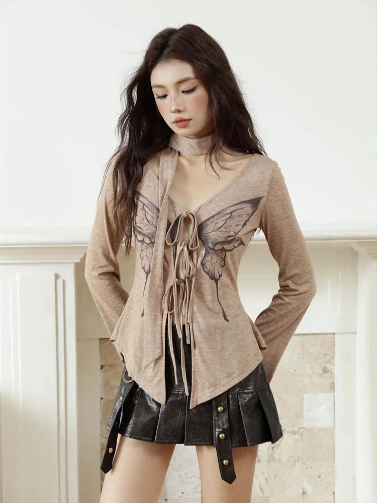 Fairy Grunge Butterfly Open Front Top-Light Brown-One Size-Mauv Studio