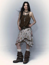 Fairy Grunge Floral Asymmetric Midi Skirt-Mauv Studio