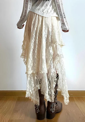 Fairy Grunge Lace Midi Skirt-Mauv Studio