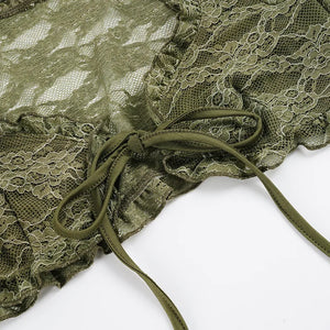 Fairy Grunge Lace Top with lace trim, Y2K long sleeve top styled with low rise bottoms