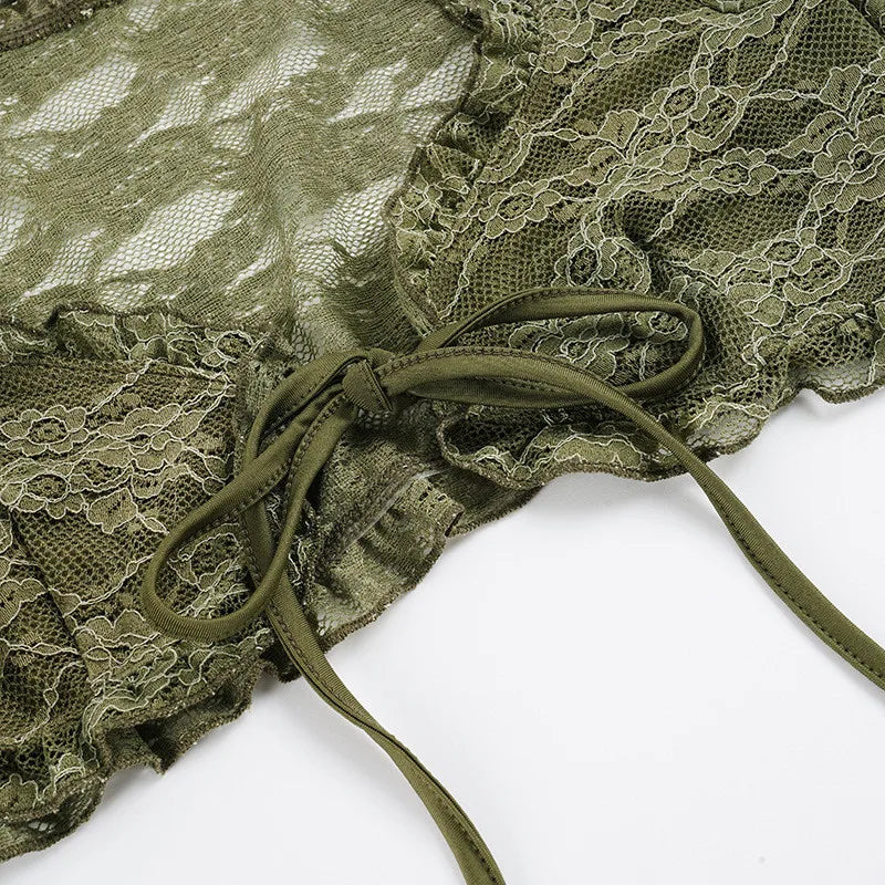 Fairy Grunge Lace Top with lace trim, Y2K long sleeve top styled with low rise bottoms
