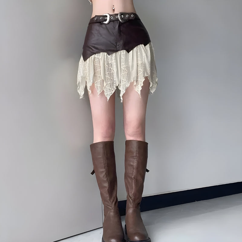 Fairy Grunge Patchwork Lace Mini Skirt-Mauv Studio