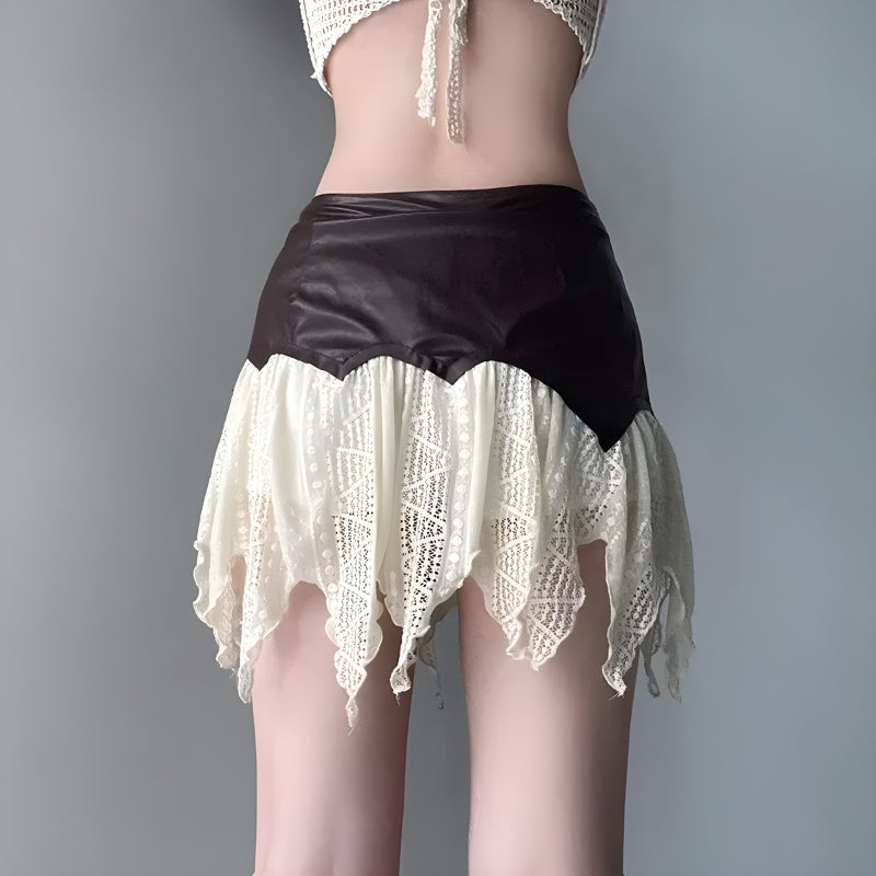 Fairy Grunge Patchwork Lace Mini Skirt-Mauv Studio