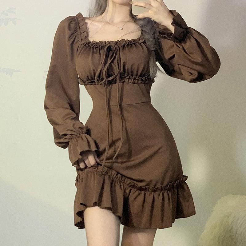 fairy grunge dress Ruffled Mini – MAUVSTUDIO® isabela Black Drop Waist Halterneck Colour:Blue Grey