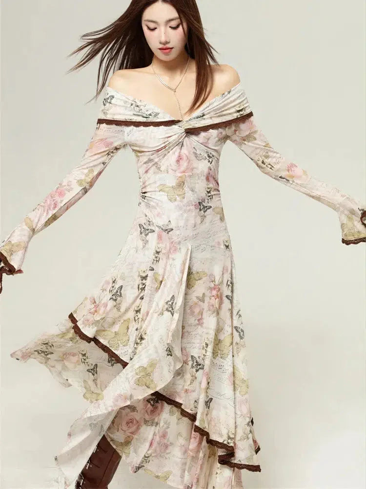 Fairycore Butterfly Off Shoulder Midi Dress view 3 | MAUVSTUDIO®