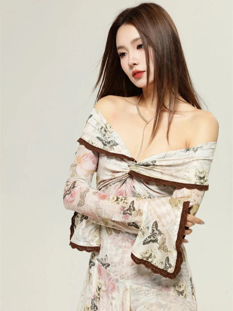 Fairycore Butterfly Off Shoulder Midi Dress view 5 | MAUVSTUDIO®