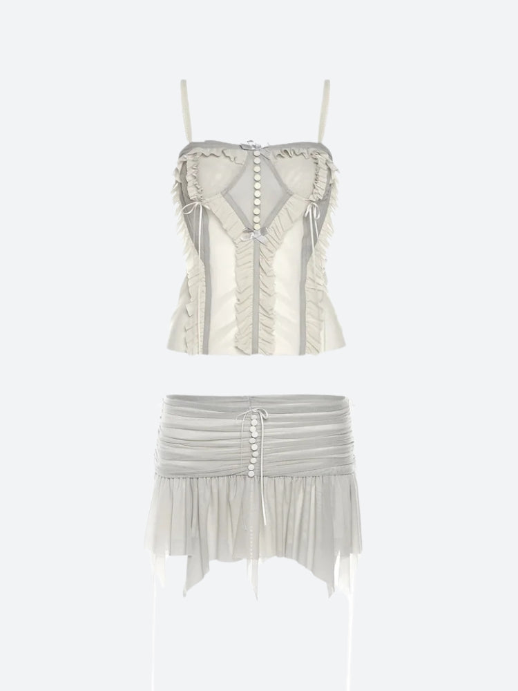 , Y2K skirt styled with a crop top