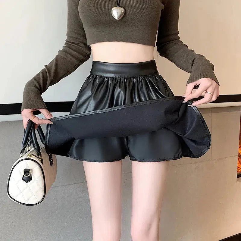 Faux Leather A-Line Mini Skirt-Mauv Studio