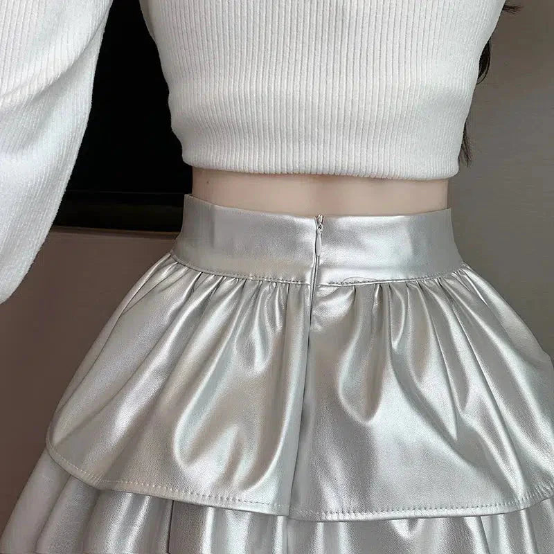 Faux Leather A-Line Mini Skirt-Mauv Studio