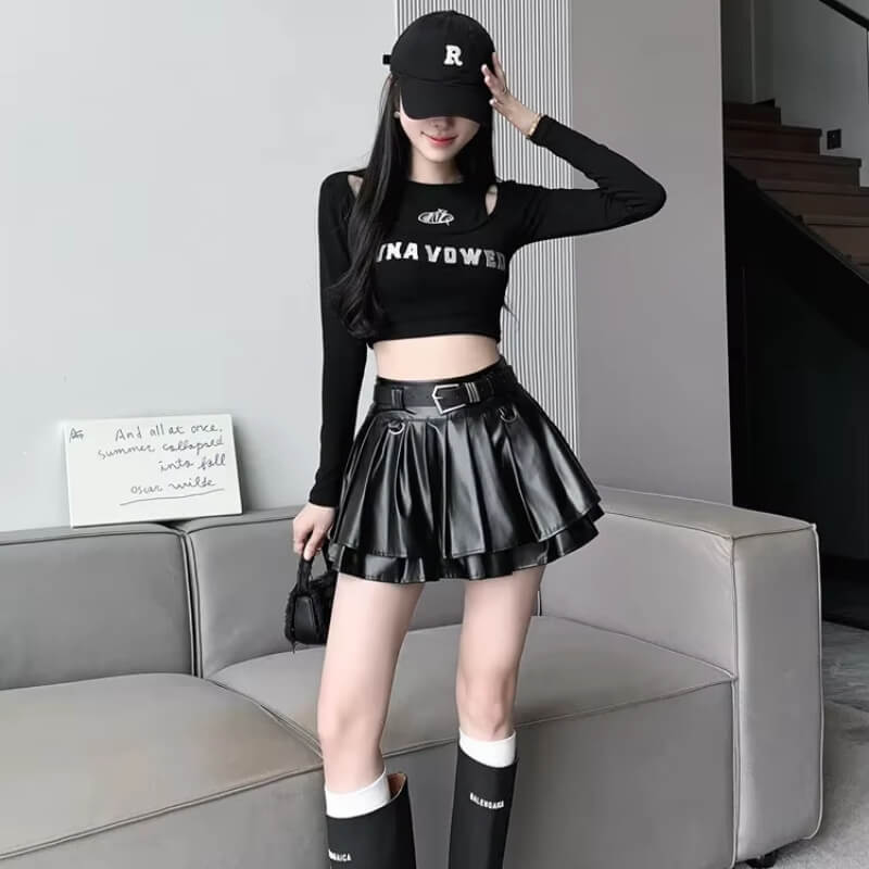 , Y2K skirt styled with a crop top