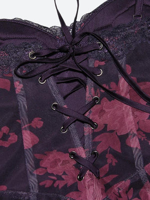 Floral Bodycon Lace Up Mesh Maxi Dress view 5 | MAUVSTUDIO®