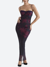 Floral Bodycon Lace Up Mesh Maxi Dress view 9 | MAUVSTUDIO®