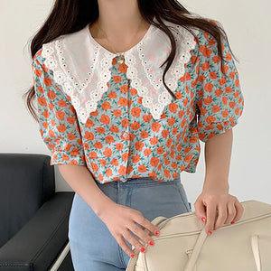 Floral Collar Shirt-Shirts-MAUV STUDIO-STREETWEAR-Y2K-CLOTHING