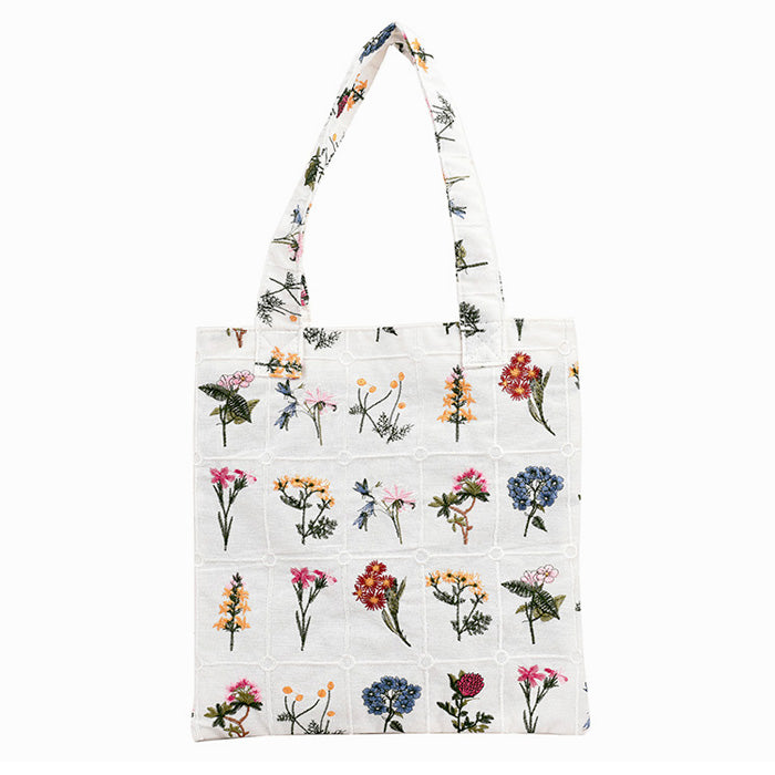 Floral Embroidered Tote Bag-Handbags-MAUV STUDIO-STREETWEAR-Y2K-CLOTHING