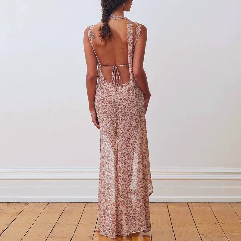 Floral High Slit Maxi Dress view 2 | MAUVSTUDIO®