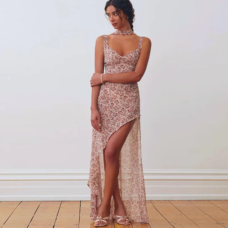 Floral High Slit Maxi Dress view 8 | MAUVSTUDIO®