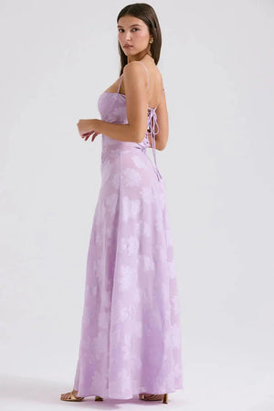 Floral Lace Up Maxi Dress-Mauv Studio