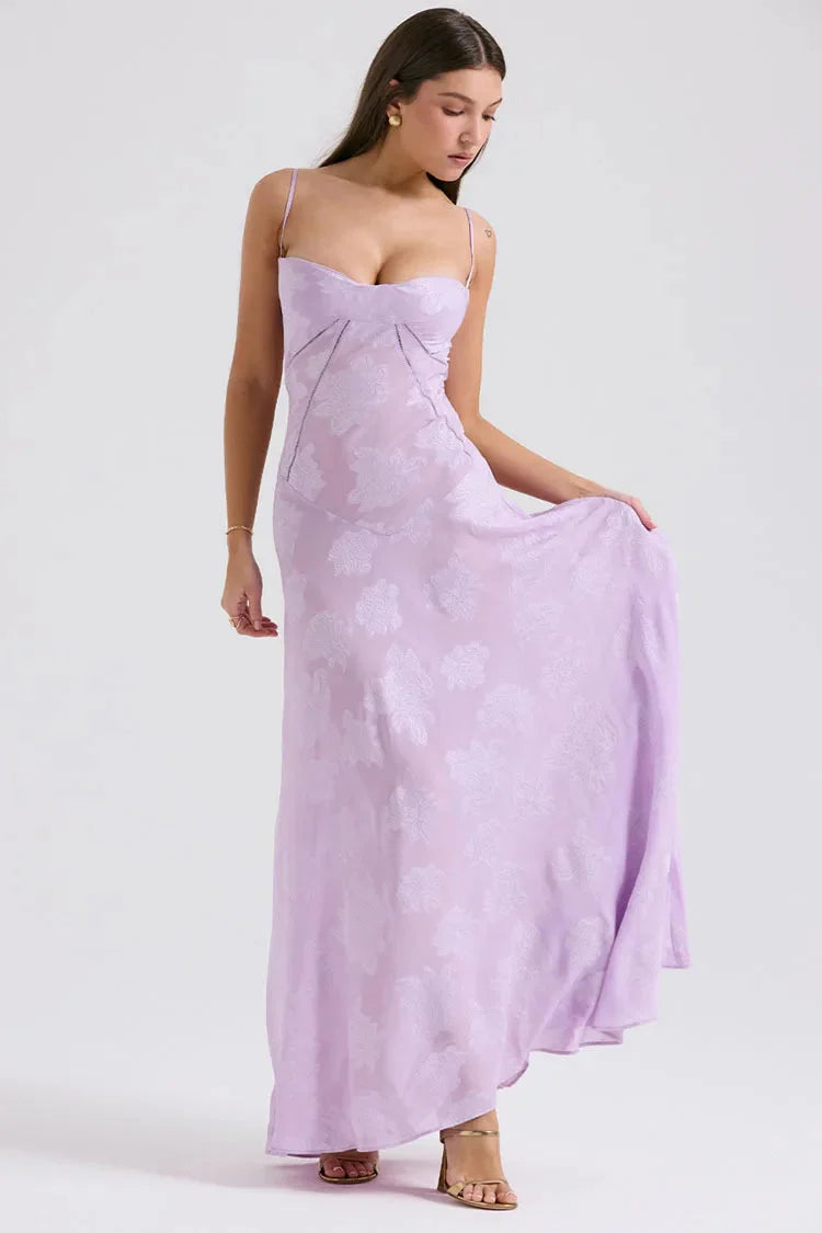 Floral Lace Up Maxi Dress-Mauv Studio