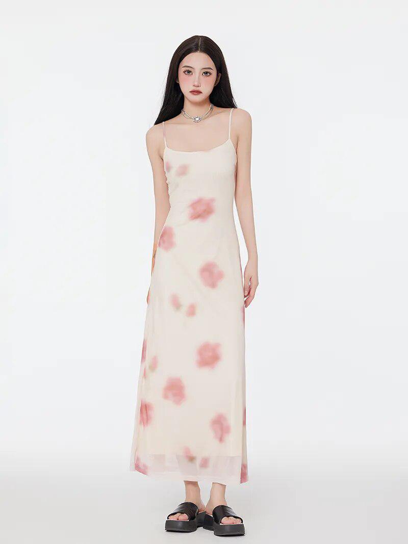 Floral Mesh Spaghetti Strap Maxi Dress MAUVSTUDIO Floral Mesh Spaghetti Strap Maxi Dress MAUVSTUDIO