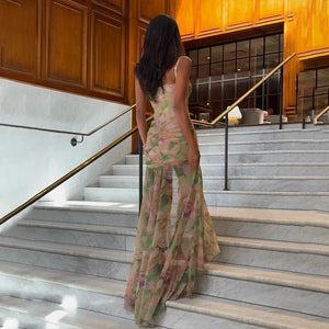 Floral Ruched Maxi Dress view 2 | MAUVSTUDIO®