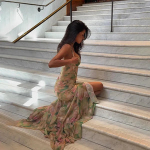 Floral Ruched Maxi Dress view 3 | MAUVSTUDIO®