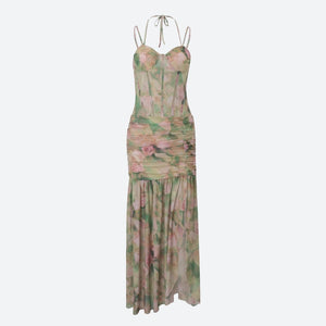 Floral Ruched Maxi Dress view 5 | MAUVSTUDIO®