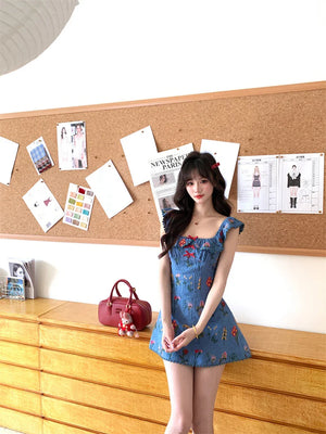Floral Ruffle Strap Mini Dress view 4 | MAUVSTUDIO®