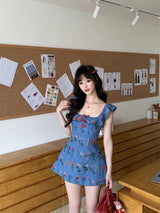 Floral Ruffle Strap Mini Dress view 6 | MAUVSTUDIO®