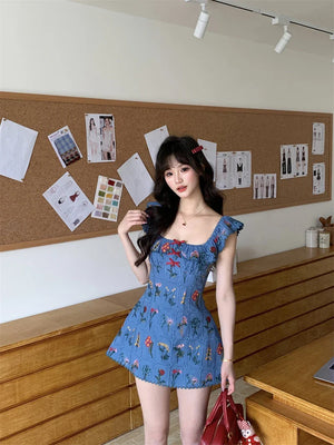 Floral Ruffle Strap Mini Dress view 6 | MAUVSTUDIO®