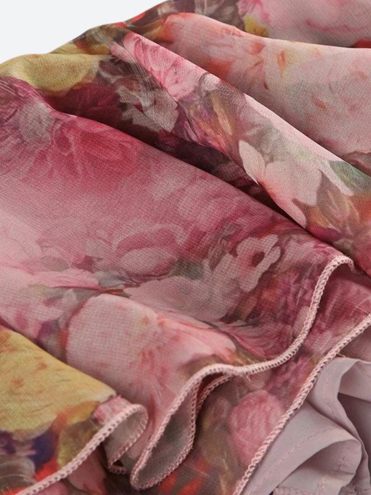 Floral Ruffled Mesh Mullet Skirt-Mauv Studio