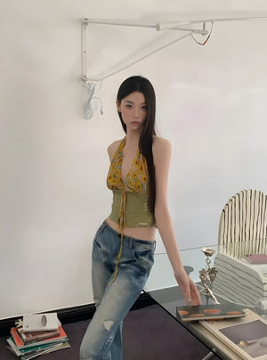 Floral Tie Front Halter Crop Top – MAUVSTUDIO®