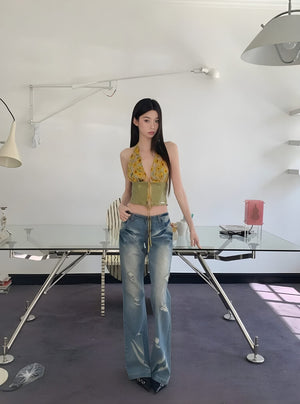 Floral Tie Front Halter Crop Top – MAUVSTUDIO®