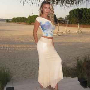 , Y2K skirt styled with a crop top
