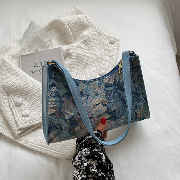 Flower Oil Painting Baguette Bag-Handbags-MAUV STUDIO-STREETWEAR-Y2K-CLOTHING