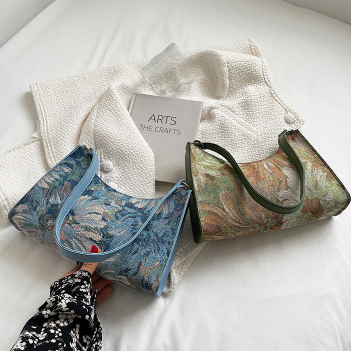 Flower Oil Painting Baguette Bag-Handbags-MAUV STUDIO-STREETWEAR-Y2K-CLOTHING