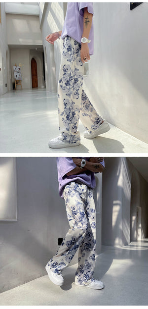 Flower Printed Casual Pants-Pants-MAUV STUDIO-STREETWEAR-Y2K-CLOTHING