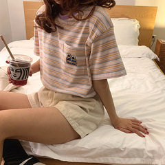 Flower Striped Tee-T-Shirts-MAUV STUDIO-STREETWEAR-Y2K-CLOTHING