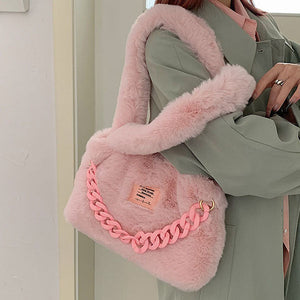 Fluffy Chain Shoulder Bag-Bags-MAUV STUDIO-STREETWEAR-Y2K-CLOTHING