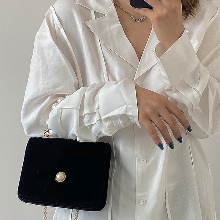 French Girl Pearl Chain Bag-Handbags-MAUV STUDIO-STREETWEAR-Y2K-CLOTHING