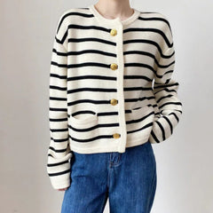 French Girl Striped Cardigan-Cardigan-MAUV STUDIO-STREETWEAR-Y2K-CLOTHING