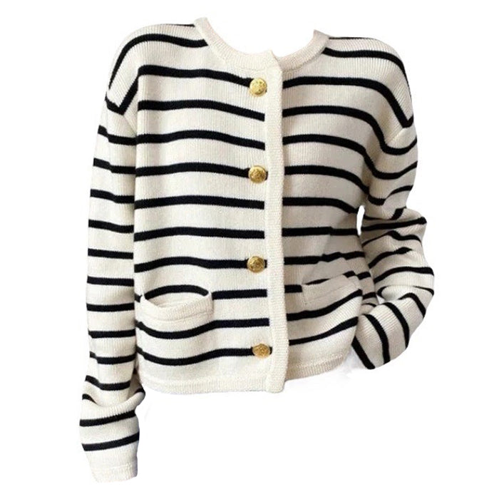 French Girl Striped Cardigan-Cardigan-MAUV STUDIO-STREETWEAR-Y2K-CLOTHING