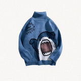 Funny Shark Knitted Sweater-Turtleneck Blue-S-Mauv Studio