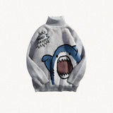 Funny Shark Knitted Sweater-Turtleneck Gray-S-Mauv Studio