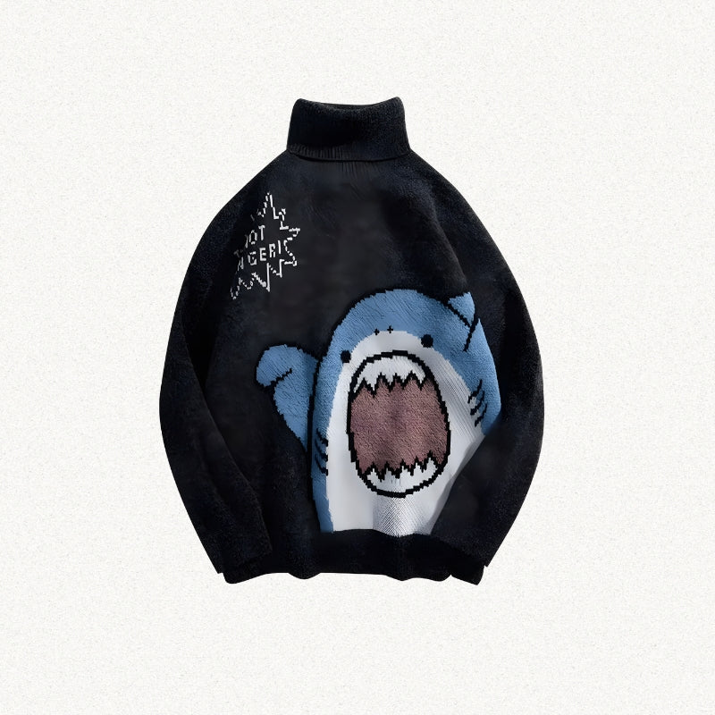 Funny Shark Knitted Sweater-Turtleneck Black-S-Mauv Studio